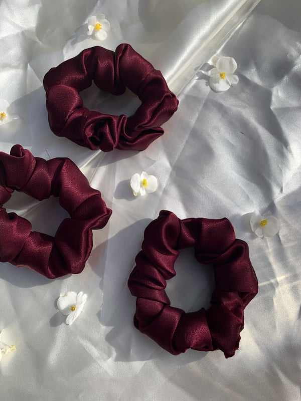 Maroon Silk Scrunchie | Set of 2