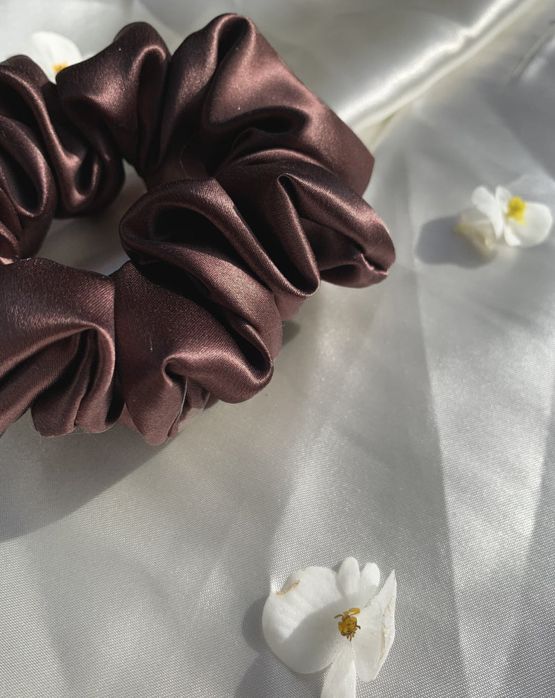 Mocha Brown Silk Scrunchie | Set of 2