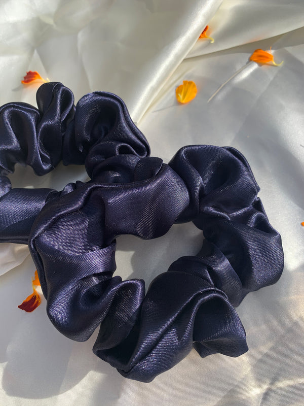 Navy Silk Scrunchie | Set of 2