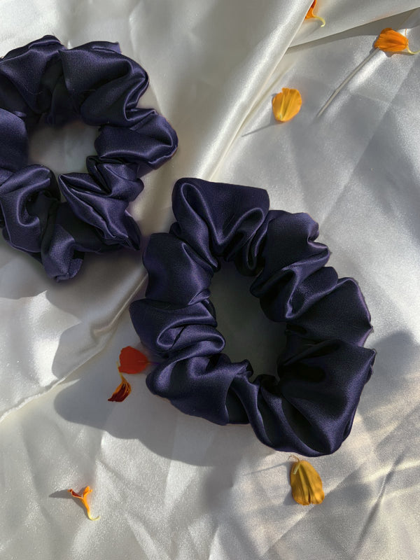 Navy Silk Scrunchie | Set of 2